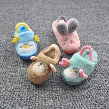 

YIFU Kids Cartoon Bird Penguin Coral Velvet Soft Non Slip Slippers Home Warm Shoes