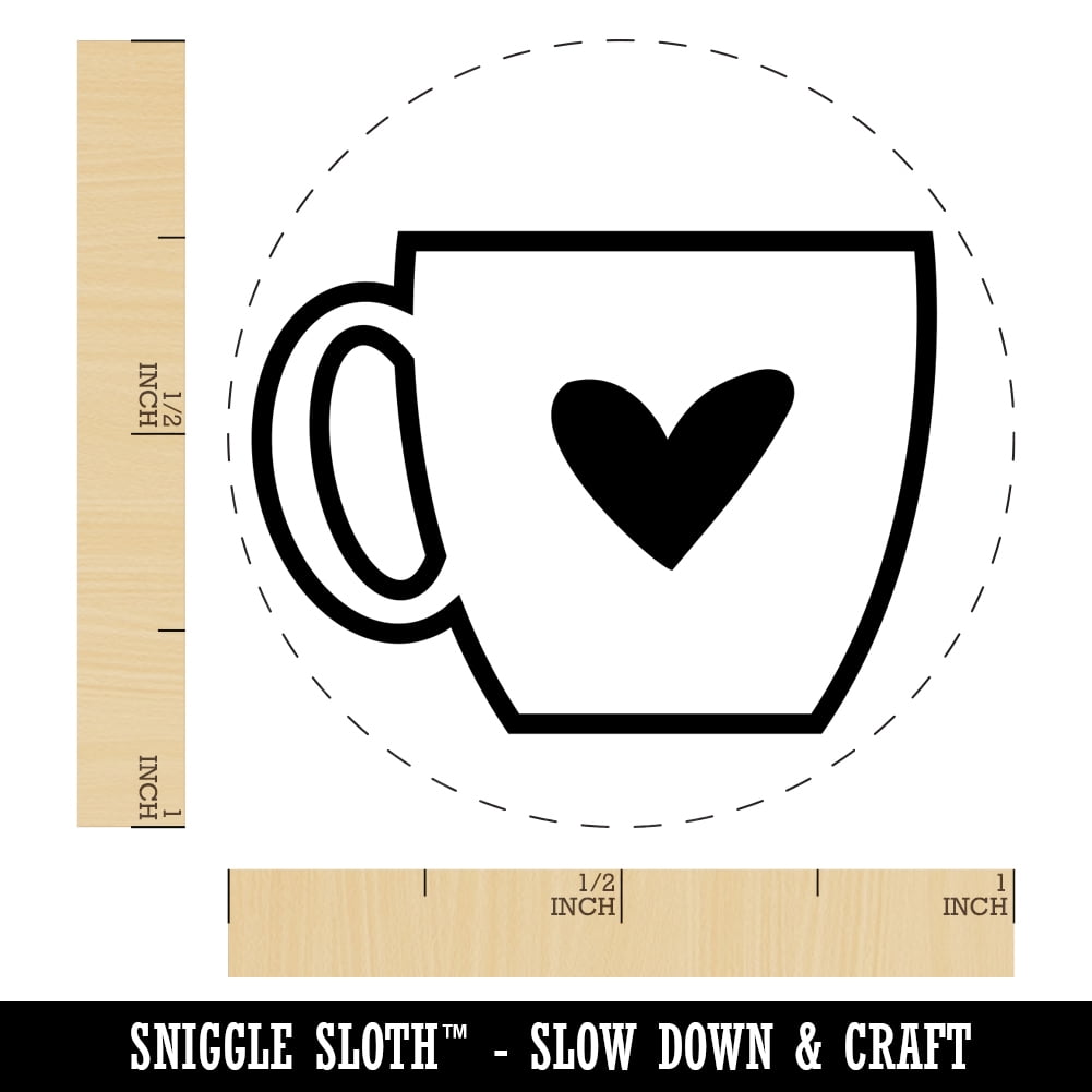 Coffee Love Mug Cup Outline Self-Inking Rubber Stamp Ink Stamper - Purple Ink - Medium 1 Inch