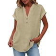 thumbnail image 3 of Womens Spring Short Sleeve T Shirts Fashion Tees V-Neck Summer Solid Color Loose Fit Tops, 3 of 5