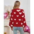 thumbnail image 7 of Cogild Women's Heart Pattern Knit Sweater, Long Sleeve Pullover with Lantern Sleeves, Soft Acrylic Crewneck Jumper for Fall & Winter, Cute White Knitwear for Valentine's Day & Everyday Outfits, 7 of 7