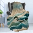 thumbnail image 3 of Ambesonne Nautical Fleece Throw Blanket Mandala Whale and Turtle 50"x60" Teal Ecru Blue, 3 of 5