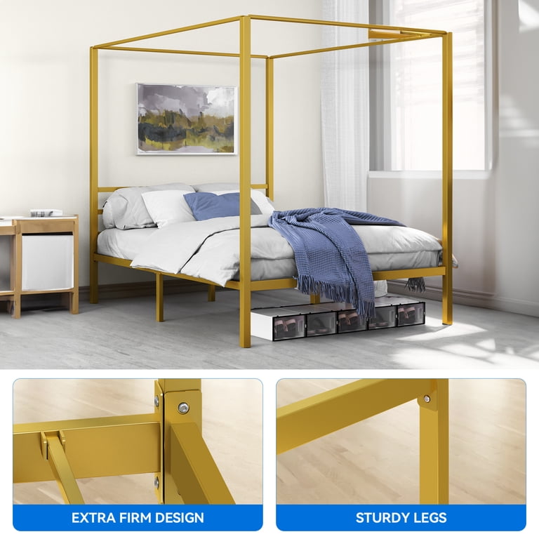 Uforic 4-Poster 14-inch Queen Size Gold Metal Canopy Bed Frame