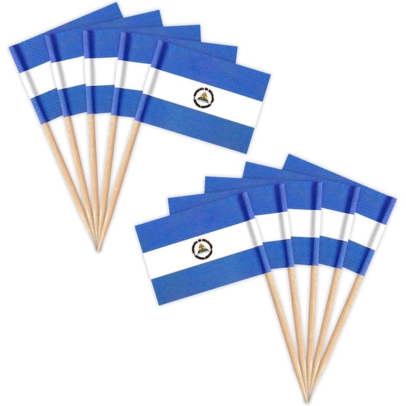 Nicaragua Flag Nicaraguan Toothpick Flags,Small Mini Nicaragua Cupcake Toppers Stick flags - Country Party Cocktail Fruit Decoration(100 Pcs)