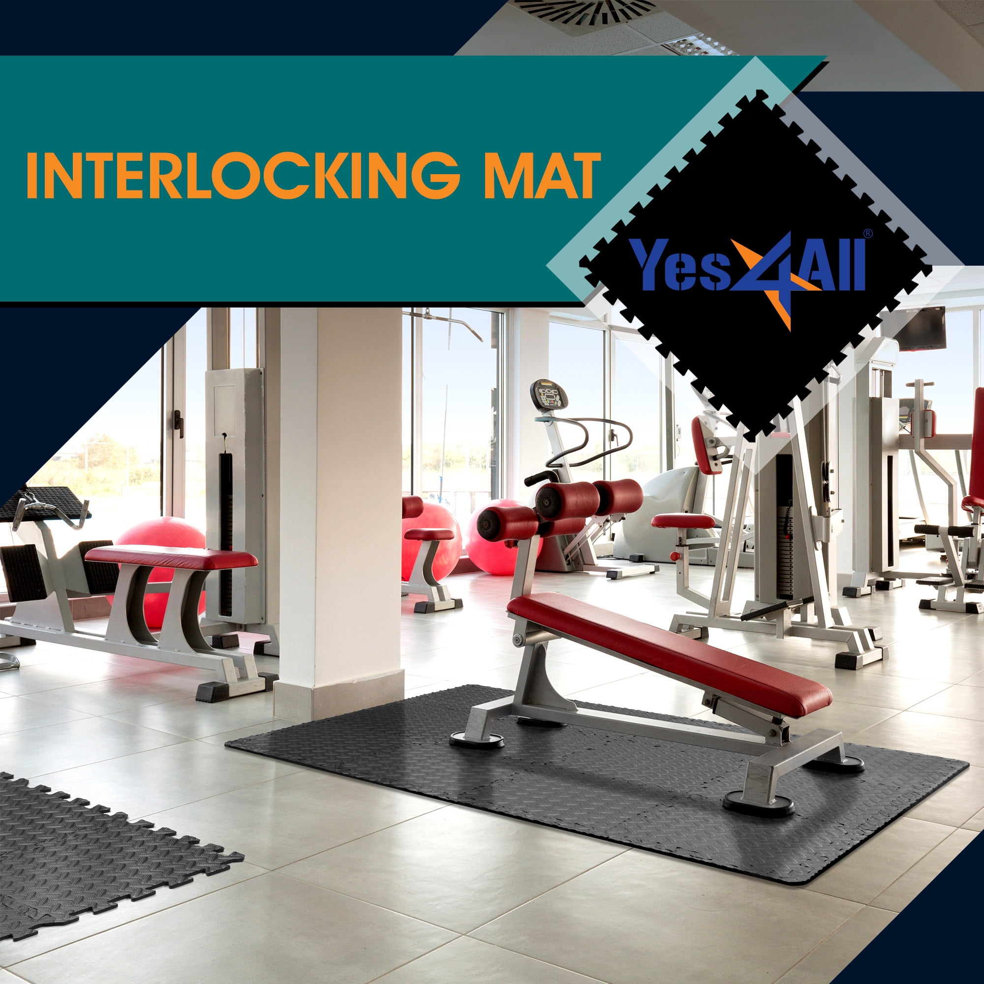 Yes4All 6 pcs Interlocking Exercise Foam Mats, Cover 24 sqft, 7/16 inch, Black Color