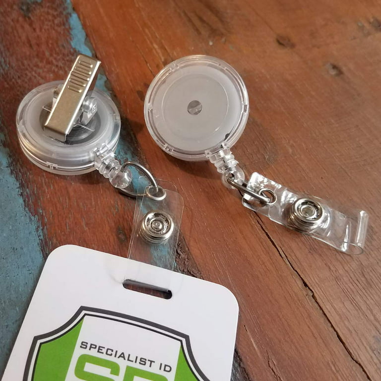 Bulk 100 Pack - Clear Retractable Badge Reels with Alligator