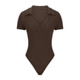 thumbnail image 6 of Elainilye Fashion Bodysuits for Women Elegant Sexy Pure Cotton Stripe Short Sleeve Bodysuit Shapewear,Brown, 6 of 9