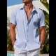 thumbnail image 4 of Camisas Casuales de Algodón de Corta para Hombre, con Botones y Cuello, para Playa y Verano Azul XL, 4 of 7