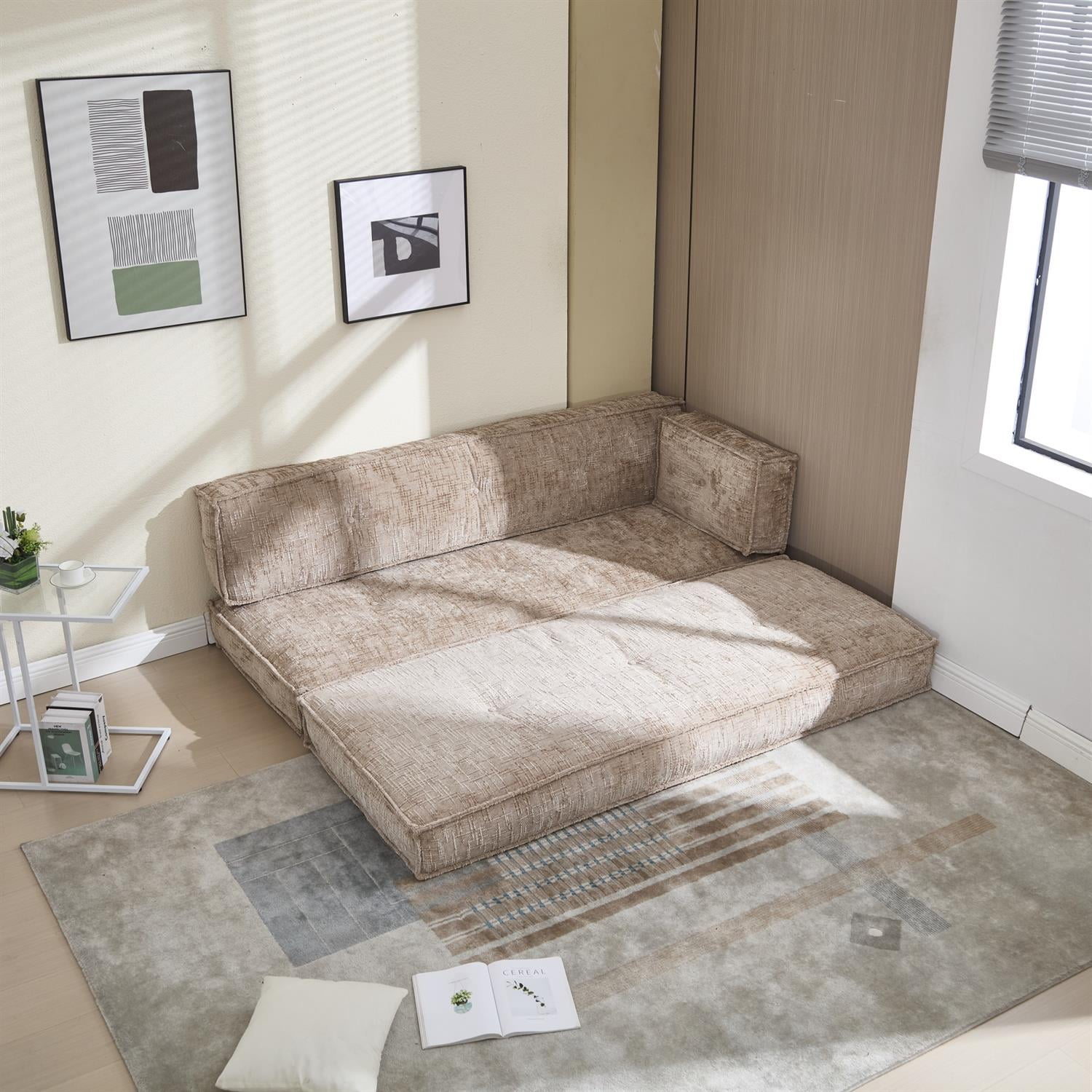 Demi Bonn 78" Versatile Chenille Sectional Sofa with Side Pocket, Modern Couch for Living Room, Customize Layout to Fit Any Space, Beige