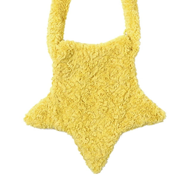 Bolso en forma de estrella Color puro Tacto suave Gran capacidad Elegante bolso de hombro de felpa para citas Compras navideñas Amarillo limón Tamaño libre