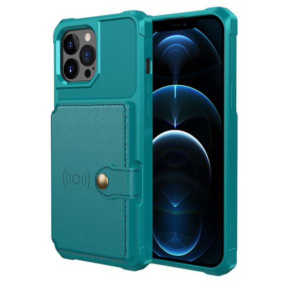 Slim Hard PC Case Compatible with iPhone 12 Pro Max, PU Leather Card Holder Back Case Kickstand Shock-absorbing Car Magnetic Case Cover Designed for iPhone 12 Pro Max, Green