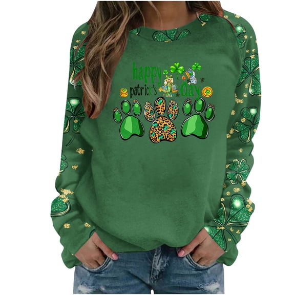 Levmjia Womens Sweatshirt Tops Casual Long Sleeve Round Neck Soft Breathable Work Commute St. Patrick's Day Printed Holiday Home Relaxation