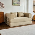 thumbnail image 4 of CQSXDA Foldable 59 Inch Corduroy Sofa Bed With Cylindrical Pillow And Fixed Frame For Living Room Or Bedroom Use, Beige, 4 of 17