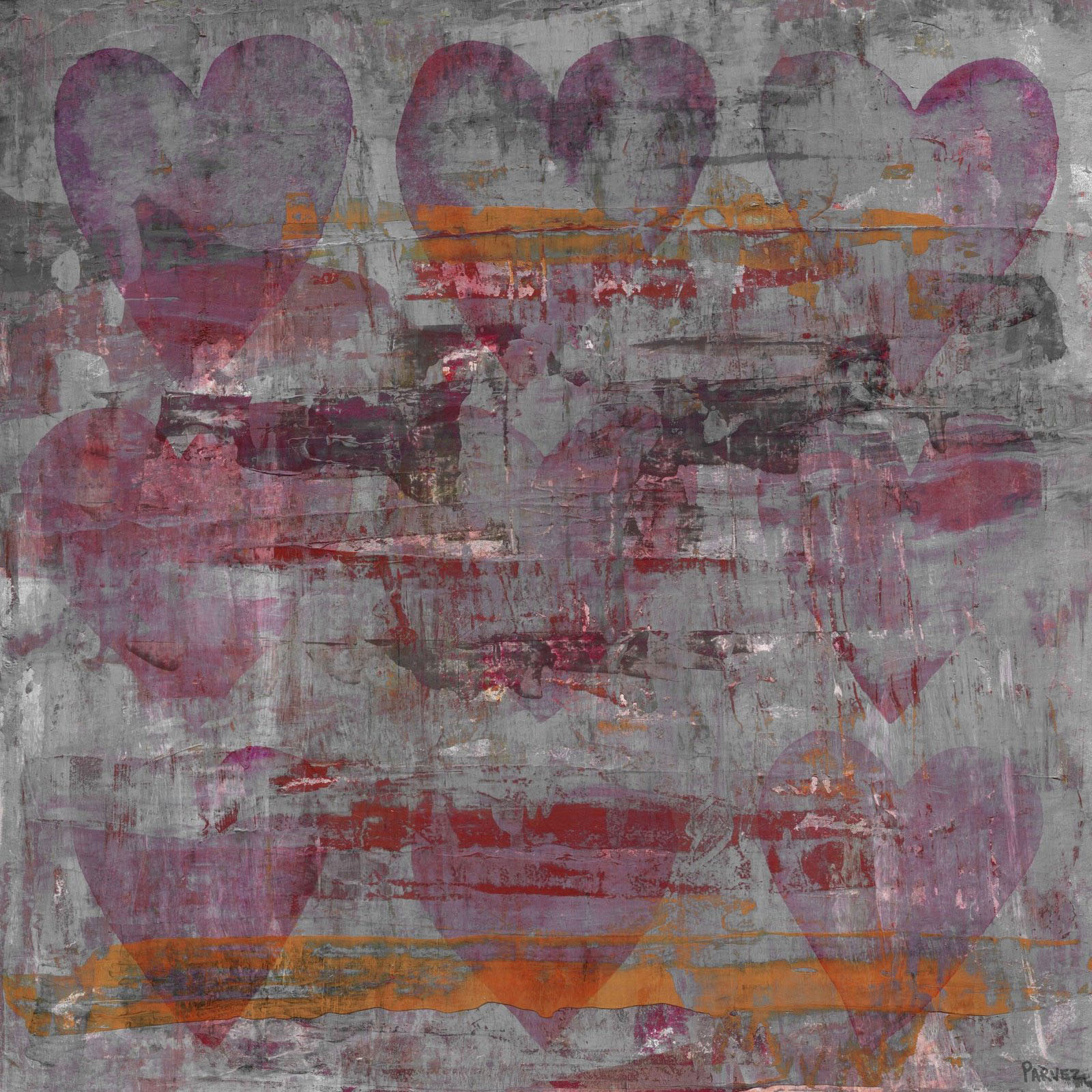"Pink Grey Hearts" Painting Print on Wrapped Canvas