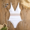 thumbnail image 4 of Women Tummy Control Swimsuits One Piece Slimming Modest Bathing Suit Color Block Drawstring Swim Suits (White, L), 4 of 4
