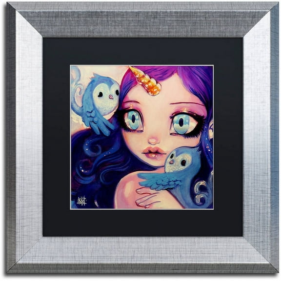 Trademark Fine Art "A Little Birdy Told Me" Canvas Art by Natasha Wescoat, Black Matte, Silver Frame