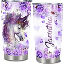 Personalized Unicorn Tumbler Customize Name Travel Mug Stainless Steel Tumblers Insulated Coffee Cute Cup With Lid Water Bottle For Girls Women Drinking Cups Gift Birthday