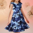 thumbnail image 6 of Nmnitkp Dresses for Girls Cute Summer Casual Floral Print Ruffle Short Sleeve Tiered Pleated Kids A-Line T-Shirt Dress Blue,5 Years, 6 of 6