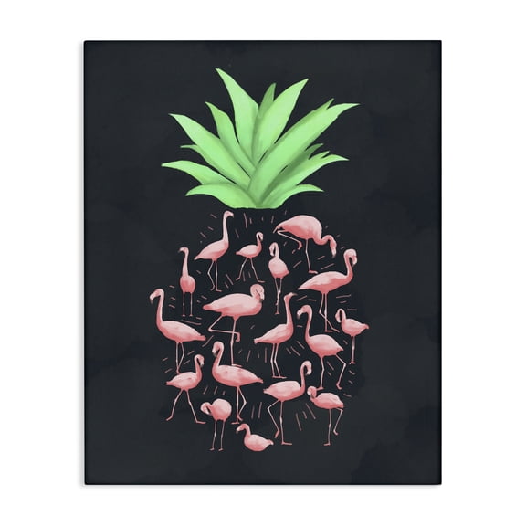 Stupell Industries Flamingo Pineapple Animal Black Design Canvas Wall Art by Ziwei Li