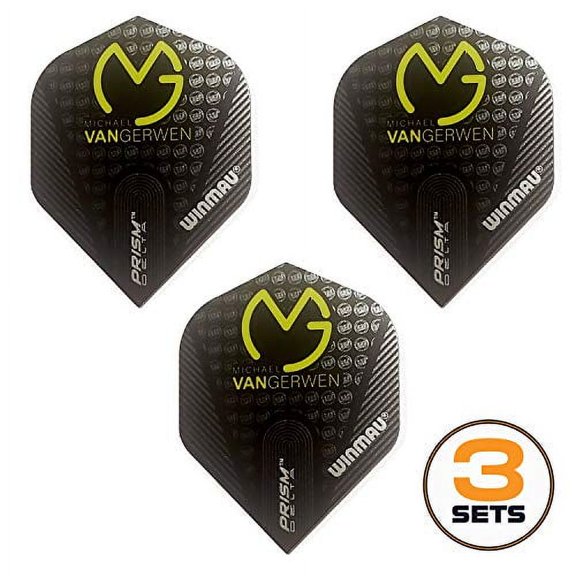 Winmau Prism Delta Pro Player Michael Van Gerwen Dart Flights, MvG Black Logo, 100 Micron Extra Strong (3 Sets - 9 Flights)