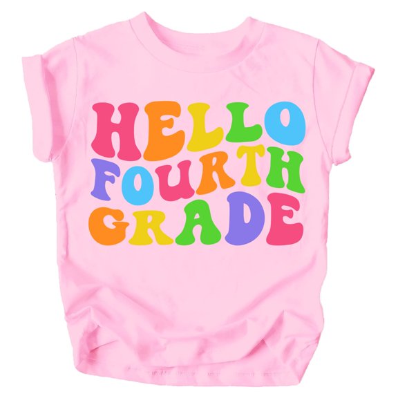 Hello 4th Grade Back to School Gift 1st Day of School Wavy Shirts Pink Shirt Youth Medium