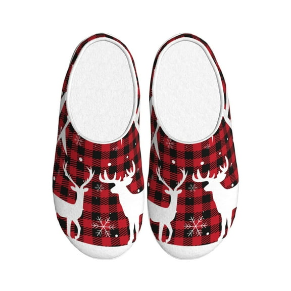 Kdxio Christmas Buffalo Plaid Women's Men's Slippers Plush Slip-On House Slipper for Winter Indoor Soft Cushion Non-slip Fluffy Slides Slippers-35/36