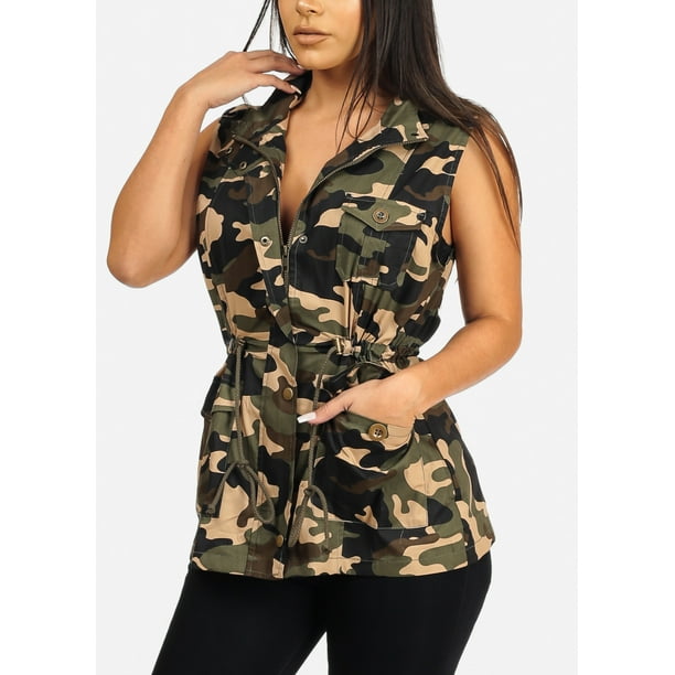 Moda Xpress Super Stylish Womens Juniors Cotton Camouflage Army Print Cargo Style Outwear Vest s Walmart Com Walmart Com