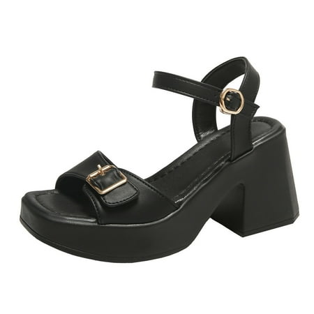 

HNMKIU Sandals with Bows for Women Wide High Heel Sandals For Women s 2024 Summer New European And Foreign Trade Large Size Strap Thin Heel Fashion Sandals Black 42