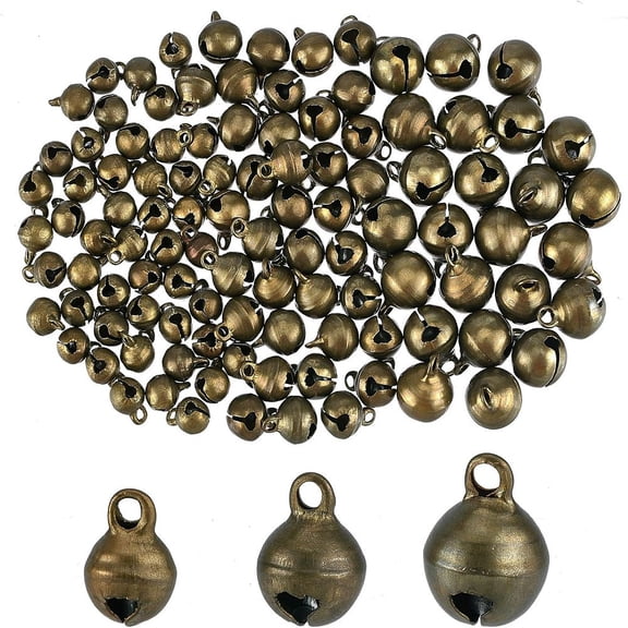 240Pcs 3Sizes Mini Jingle Bell Vintage Bronze Small Elliptical Brass Bell for Crafts and Christmas Festival Decor8-12mm DIY
