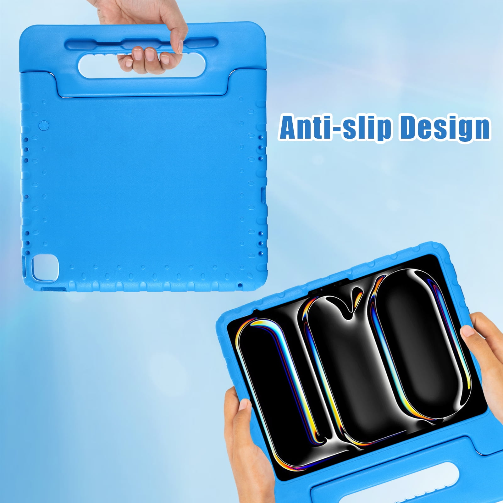 Allytechgroup Kids Case for Apple iPad Air 13 Inch 2025/2024/ iPad Pro 13" 2024, Silicone EVA Lightweight Handle Design Stand Pencil Holder Case for Kids Girls Boys, Blue