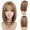 thumbnail image 1 of GNIMEGIL Pelucas de color marrón claro de 16 pulgadas para mujer, disfraz de anime, peluca corta marrón para cosplay Bob con flequillo, pelucas naturales lindas y suaves para fiesta diaria, 1 of 5