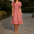 thumbnail image 4 of Levmjia Women's Floral Print Dress Summer Short Sleeve Square Neck Casual Tiered Ruffle Midi Dress with Smocked Waist A Line Swing Dress for Women Vacation, 4 of 6