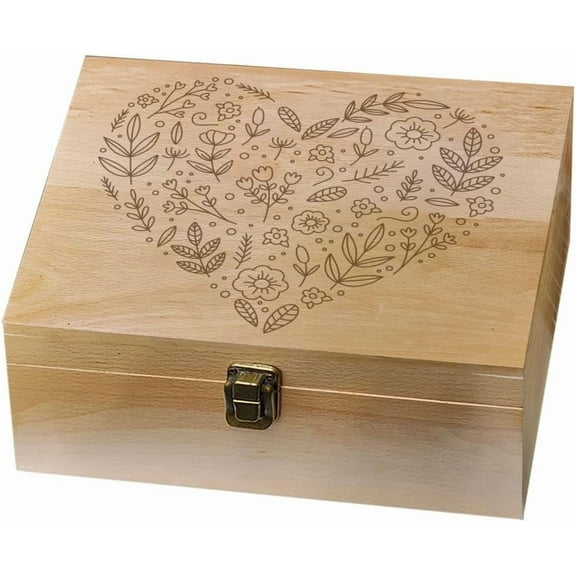 1 Pcs Wooden Memory Keepsake Box Heart With Locking Wood Boxes Large Storage Box for Art DIY Stash Box Home Storage Keepsake Box for Craft Gifts 10 x 8 x 4.25 Inch DIY