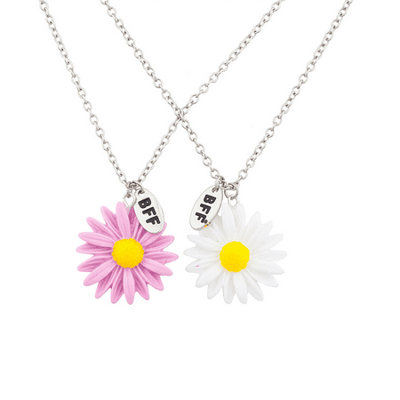 Lux Accessories Best Friends BFF Daisies Necklace Set ( 2 Pc