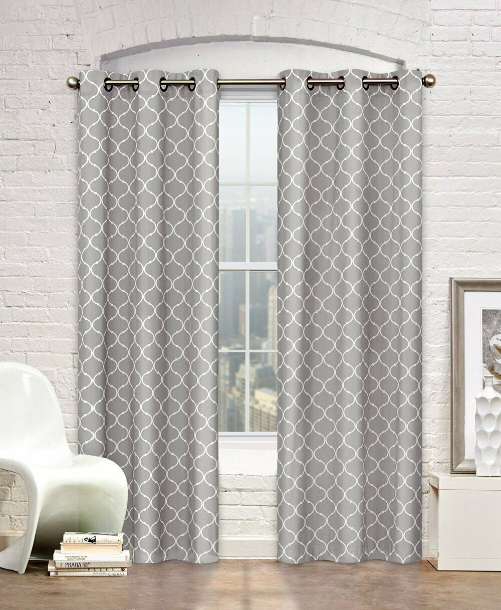 Gray & White Lattice Clover Ultra Luxurious Window Curtains Gray, 84 in. Long Pair Walmart