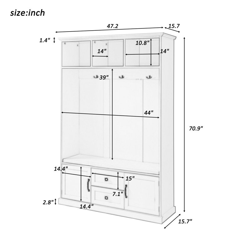 iRerts Hall Tree with Shoe Storage Bench, Wood 3-in-1 Entryway Coat Rack  with 4 Hooks, 3 Top Shelves and 2 Flip Shoe Drawers, Entryway Bench with Coat  Rack for Entryway Hallway Living