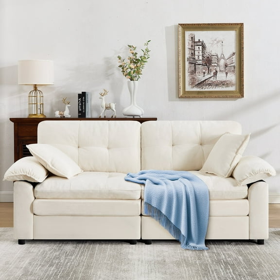 84" Loveseat Sofa, Modern Couches for Living Room,Double-Layer Cushion Cloud Couch with Deep Seat,Super Comfy Chenille Sofas,Sturdy Frame, Easy Assembly for Bedroom, Apartment, Office, Beige