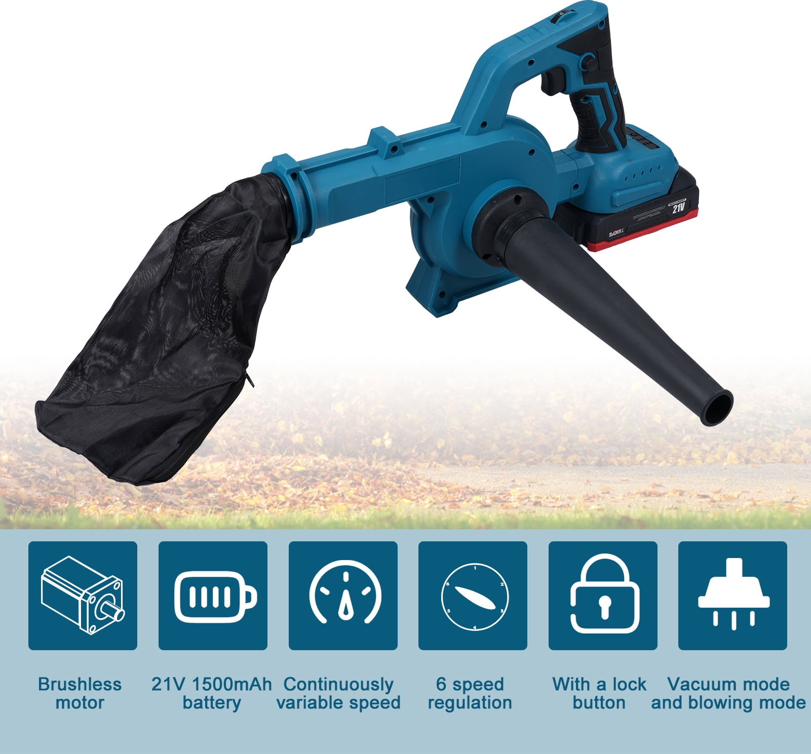 Blower Cordless Leaf Blower Leaf Vacuum Rechargeable Air Blower 6-speed Adjustable With Lock Switch For Computer Case Fallen Leaves Cleaning Industrial Dust Removal 2pcs 21V