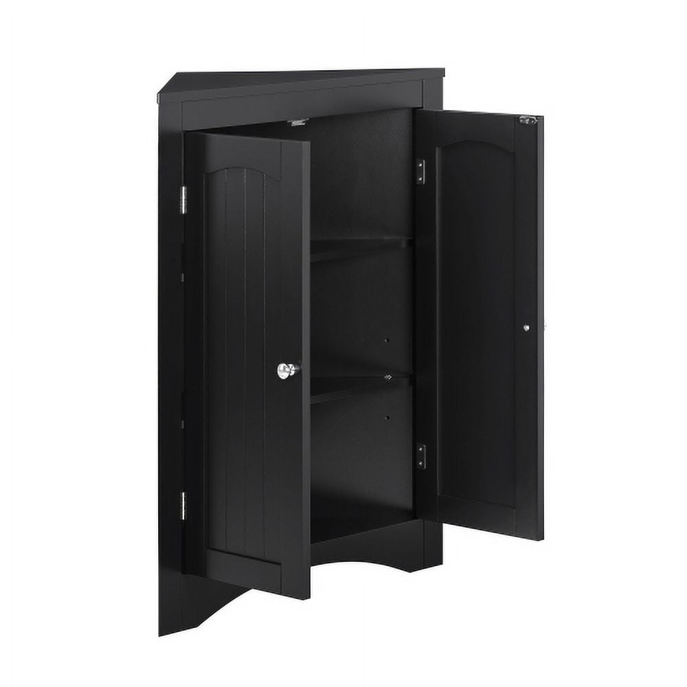 Floor Corner Cabinet, Freestanding Storage Cabinet with Double Door, Storage Cabinet for Living Room, Bathroom, Black