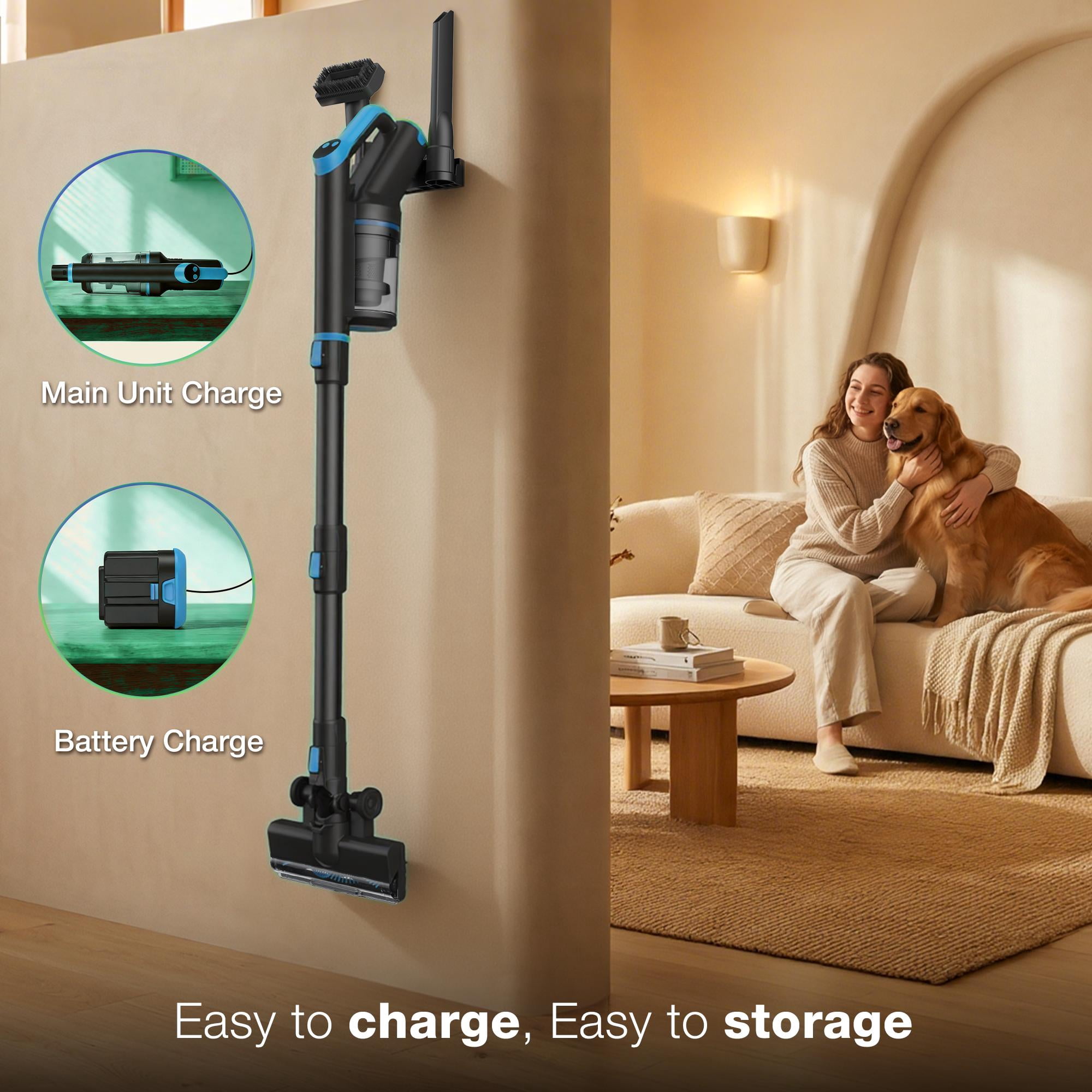 Maircle Cordless Vacuum Cleaner, 40Kpa Powerful Suction Stick Vacuum with LED Display for Home Carpet Hard Floor Pet Hair