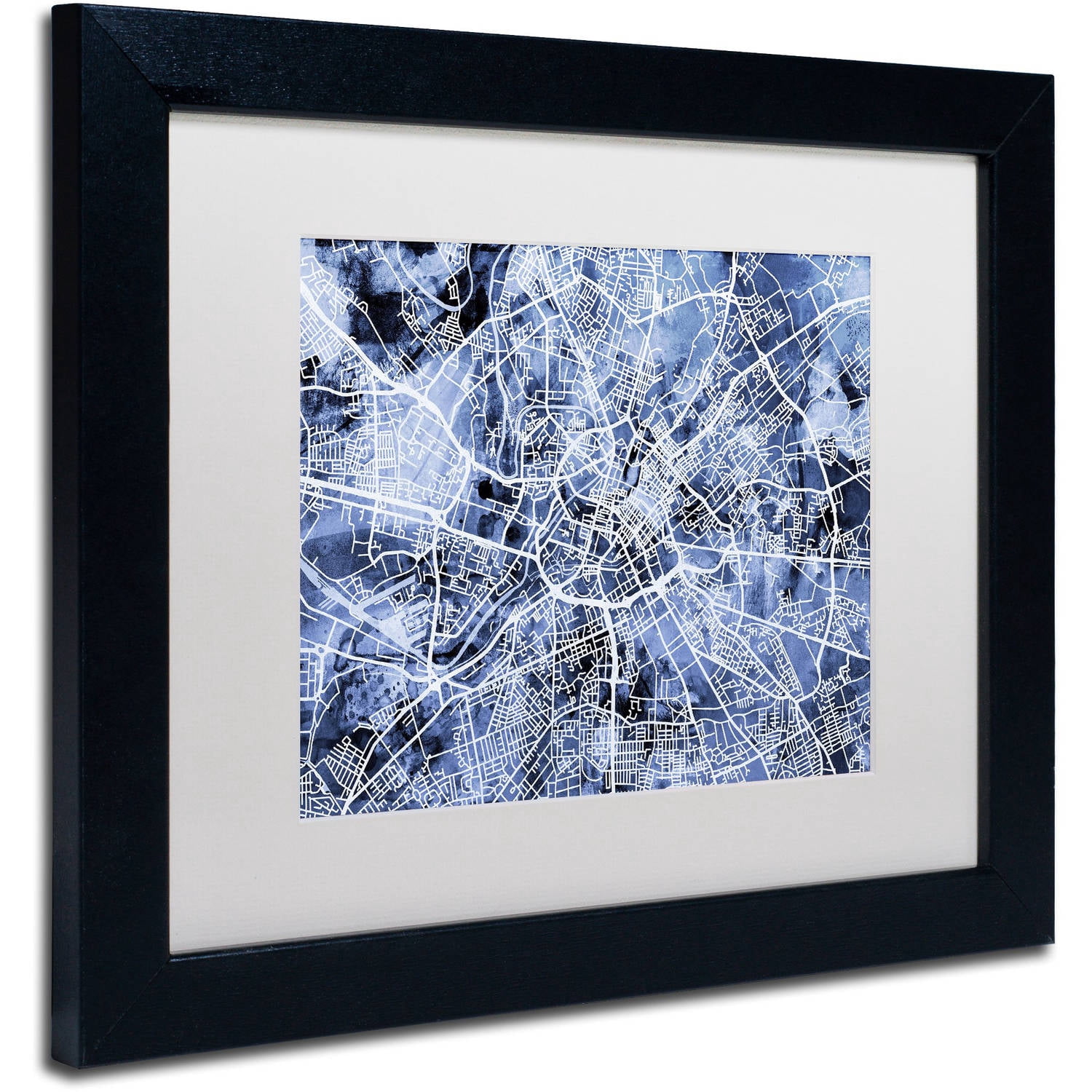 Trademark Fine Art "Manchester Street Map B&W" Canvas Art by Michael Tompsett, White Matte, Black Frame