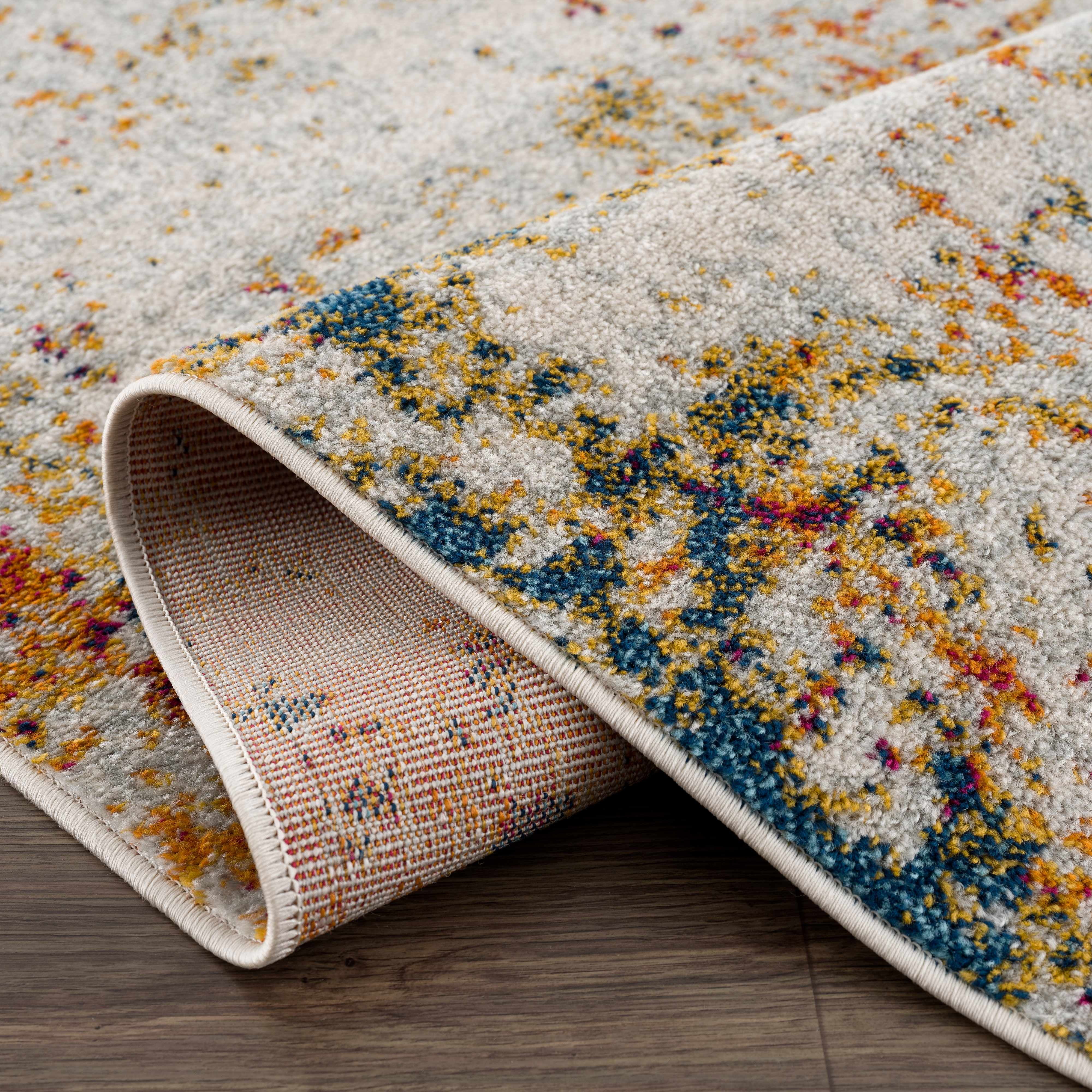 Hauteloom Istanbul Collection Modern Abstract Living Room Bedroom Large Area Rug - Colorful Contemporary Carpet - Beige, Orange, Red, Blue - 9' x 12'