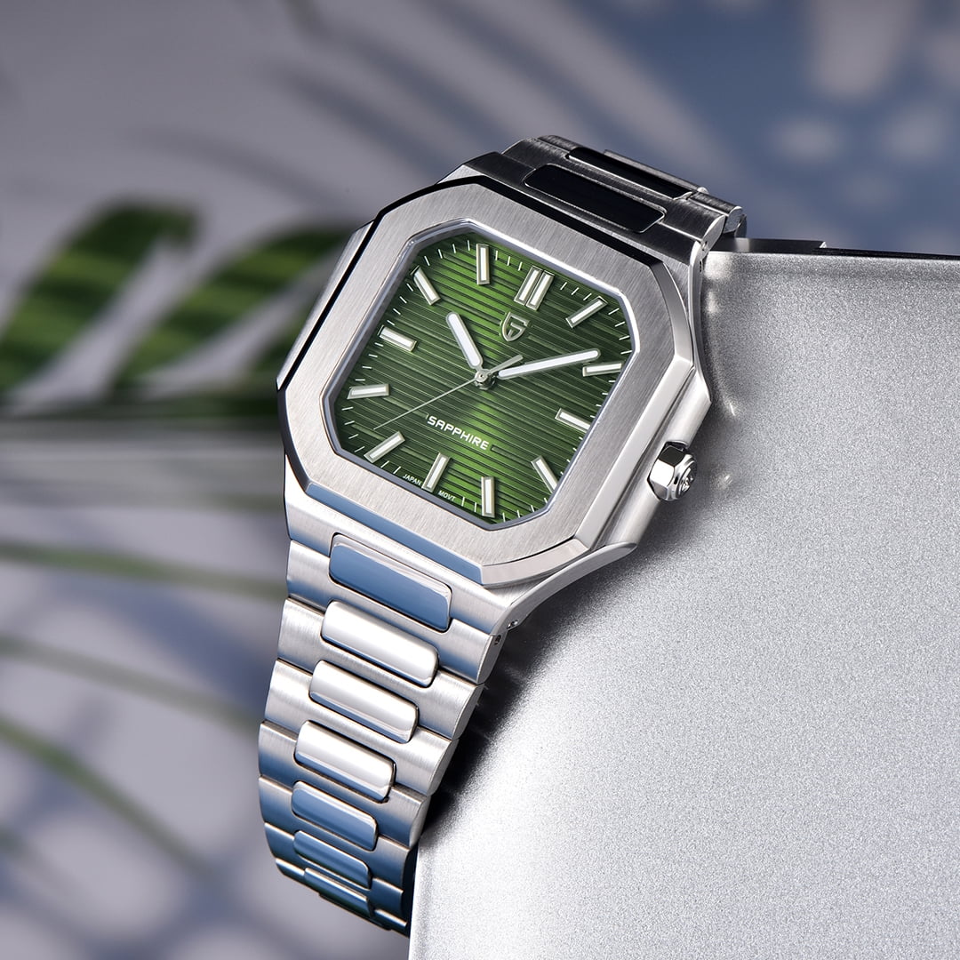 PAGANI DESIGN Men's Quartz Watch 37MM Stainless Steel Sports Waterproof Business Wrist Watch for Men, Synthetic Sapphire, Japan TMI VH31 Movt, PD-YS019