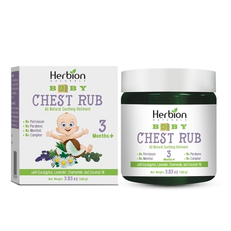 Herbion Naturals Baby Chest Rub, Ages 3 Months+, All-Natural Soothing Ointment with Coconut Oil, Eucalyptus, Lavender, Chamomile, Shea Butter, Petroleum-Free, Menthol-Free, Non-GMO; Baby Essential