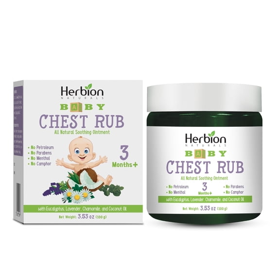Herbion Naturals Baby Chest Rub, Ages 3 Months , All-Natural Soothing Ointment with Coconut Oil, Eucalyptus, Lavender, Chamomile, Shea Butter, Petroleum-Free, Menthol-Free, Non-GMO; Baby Essential
