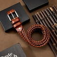 thumbnail image 4 of 44-7/8 Inch Casual Woven Leather Belt Mens Belts Leather Dress Belt Men's Imitation Leather Woven Solid Alloy Buckle Hand Belts Gift for Jeans Golf Pants (Light Brown), 4 of 6