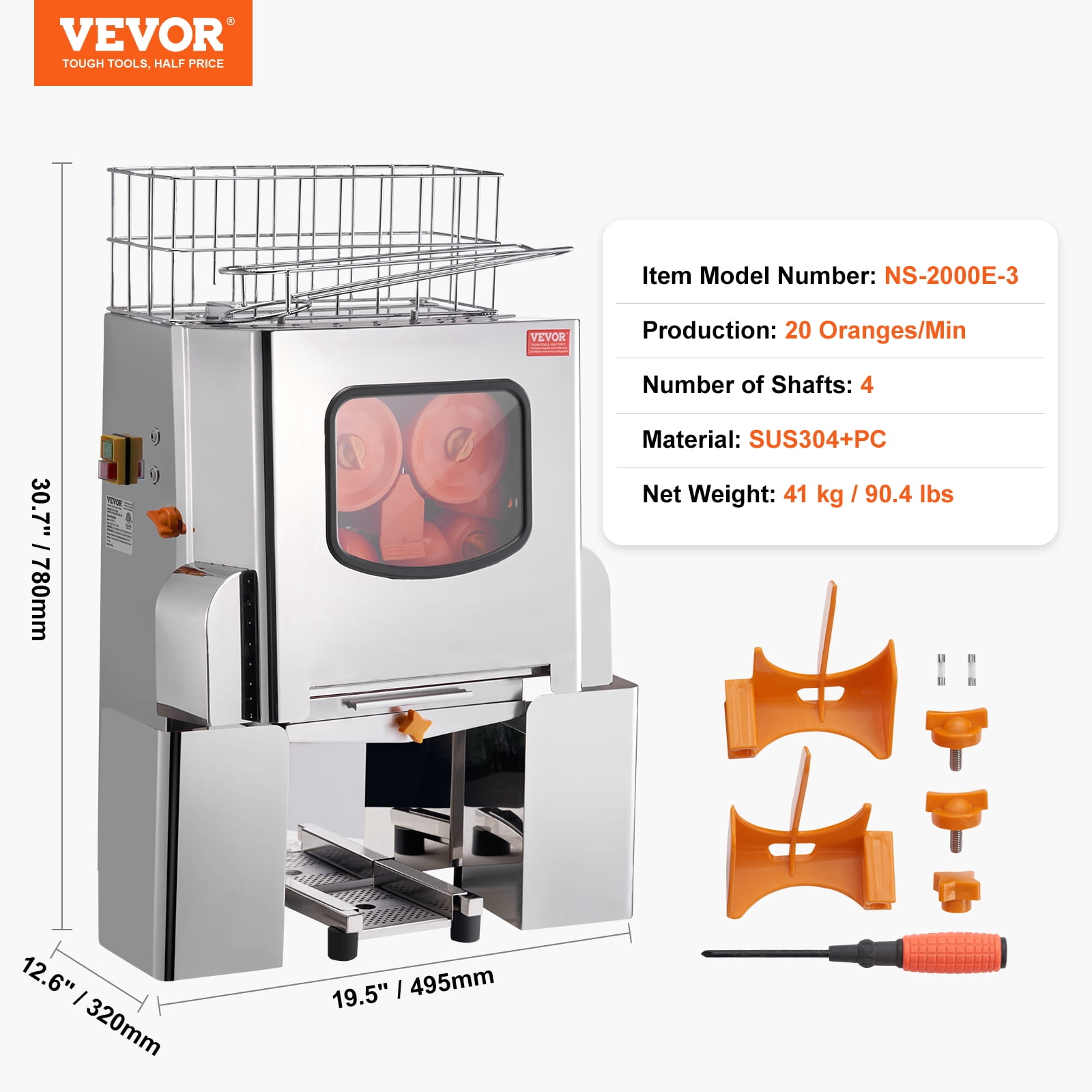 KFFKFF Commercial Orange Juicer Machine 120W Stainless Steel Squeezer Extractor