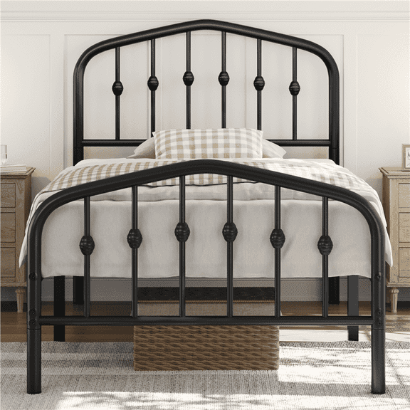 Topeakmart Metal Bed Frame with Arched Headboard and Footboard, Black, Twin