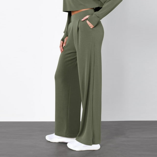 WILLBEST Pantalones Casuales para Mujer, de Pierna Ancha, Cintura Alta Elástica, para Trabajo, Negocios, Largos y Rectos, para Verano Extra Grande