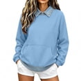 thumbnail image 2 of Smsaxvxz Sweatshirts for Women Fall Fashion Collar And Hem Denim Patchwork Shirts Loose Fit Pullover Tops Light Blue M, 2 of 6