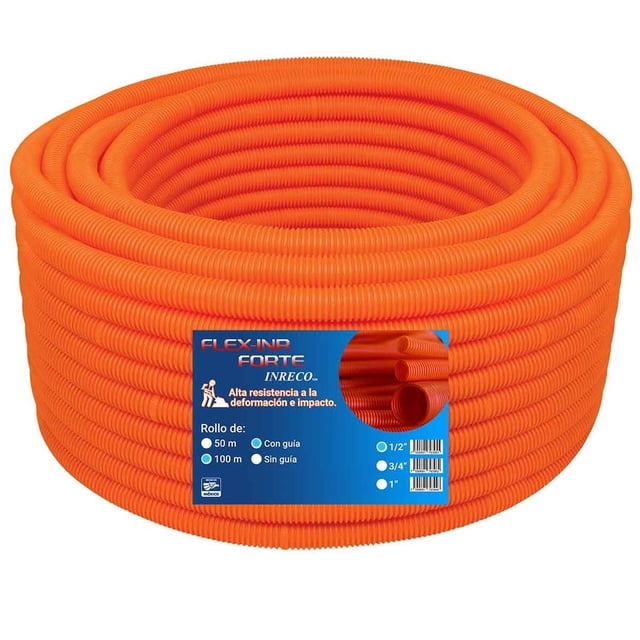 Tubo Poliducto Flexible Inreco TUBOFLEXINR12ULT Con Guia Naranja 1/2 100M